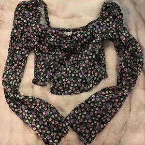 top shop flared floral satin top